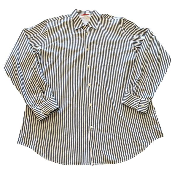 Banana Republic Mens Long Sleeve Button Up Shirt XL White Grey Striped Cotton - Picture 2 of 11